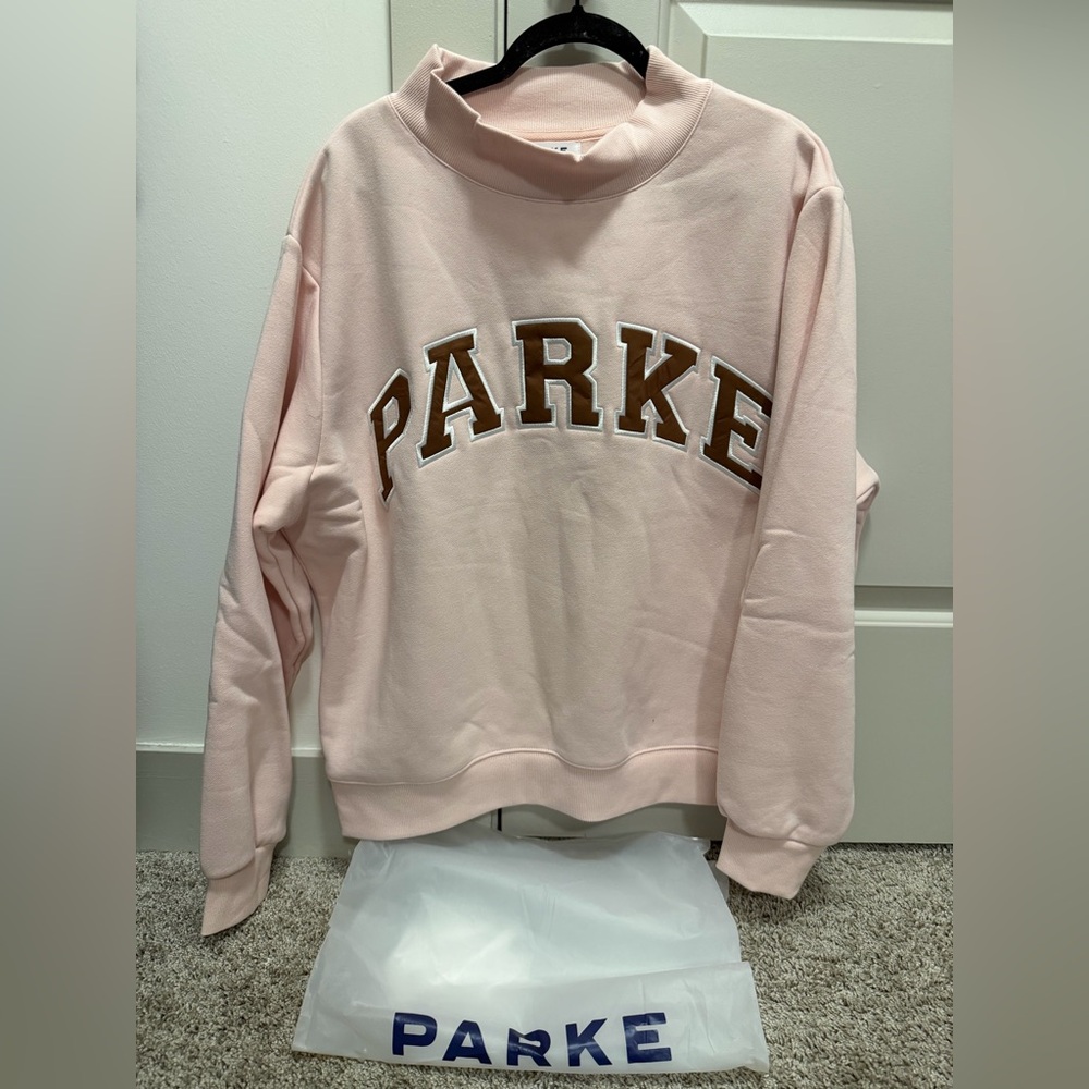Parke Large/XL Mocha + Rose Fall Cozies Varsity Mockneck Sweatshirt. π§Έβ‘οΈ - Picture 3 of 6